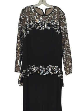 Black Long-Sleeve Sequin Embellished Formal Pantsuit XL